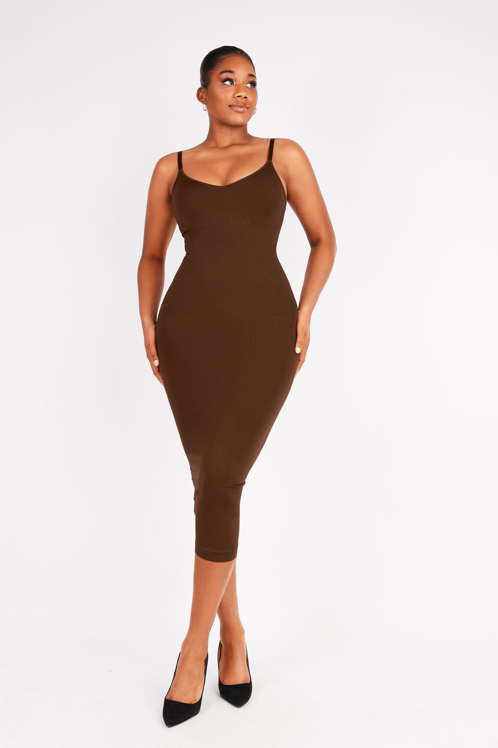 V-Neck Body Shaping Midi Dress - Auxieswear