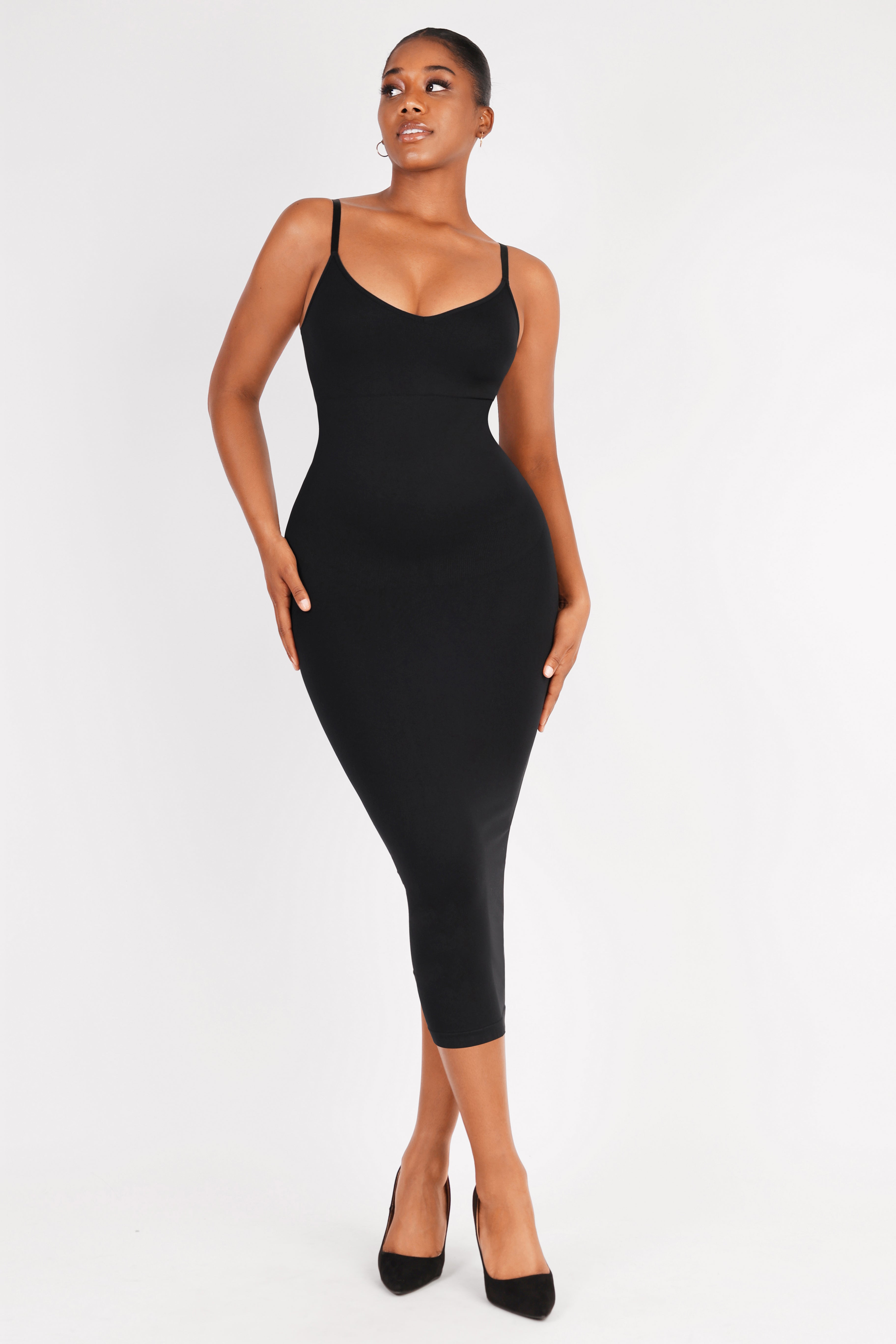 V-Neck Body Shaping Midi Dress