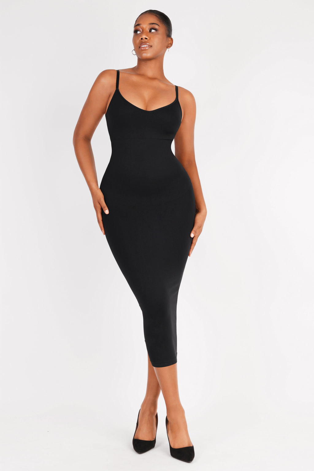 V-Neck Body Shaping Midi Dress - Auxieswear
