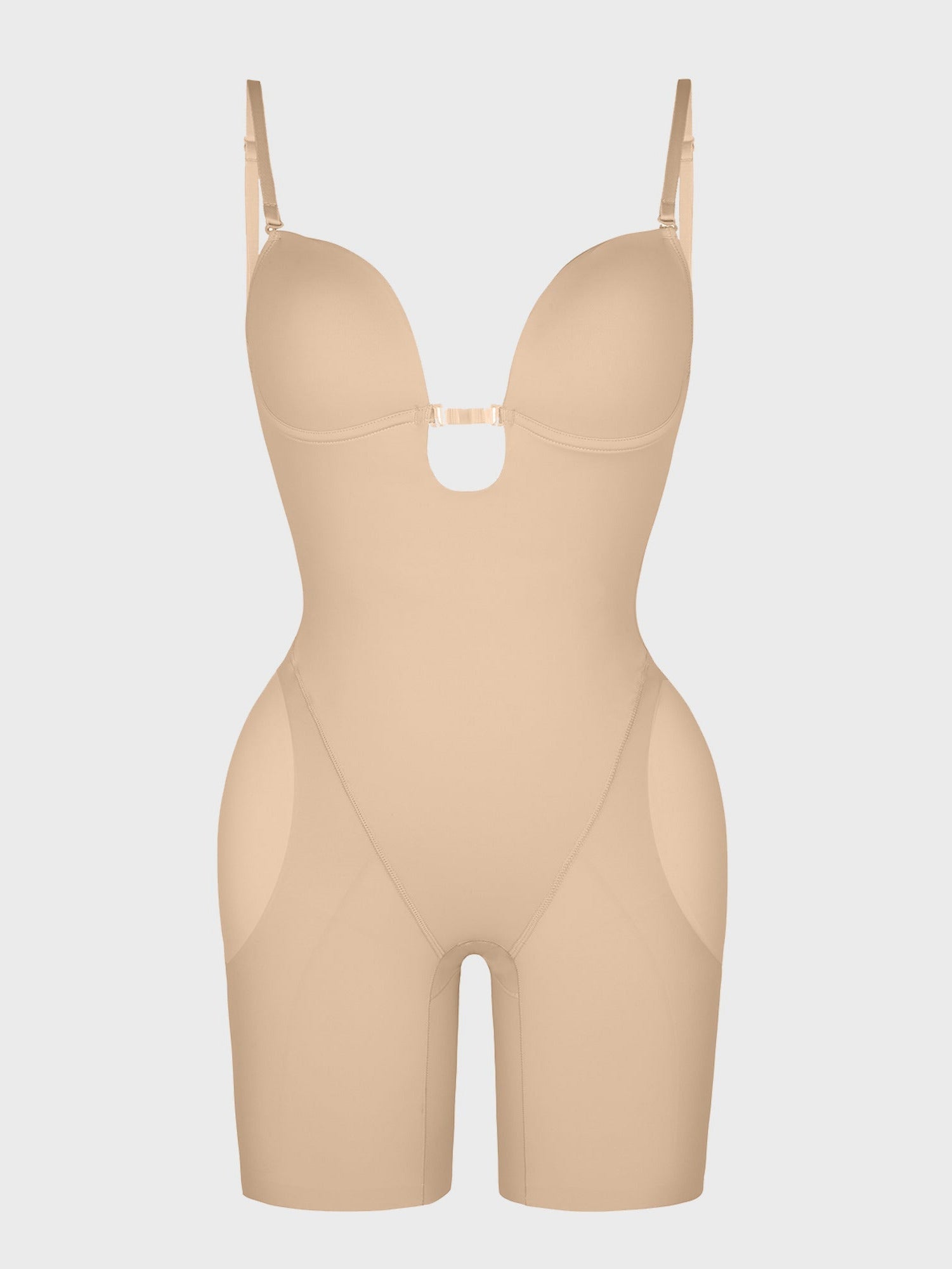 Deep V-shaped neckline Mid-Thigh Body Shaper