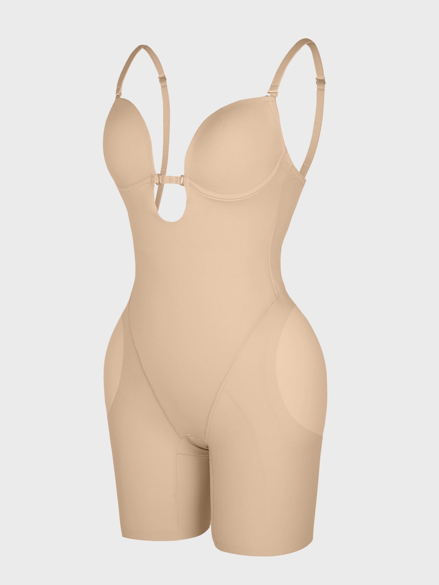 Deep V-shaped neckline Mid-Thigh Body Shaper