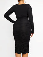 Square-neck Long-sleeve Shaping Dress