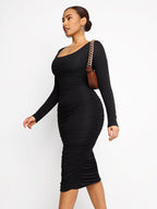 Square-neck Long-sleeve Shaping Dress