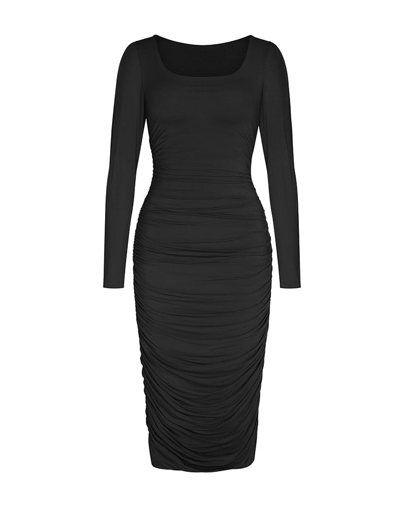 Square-neck Long-sleeve Shaping Dress - Auxieswear