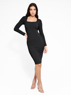 Retro Square Neck Waist Control Dress With Removable Bra Pads