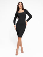 Retro Square Neck Waist Control Dress With Removable Bra Pads