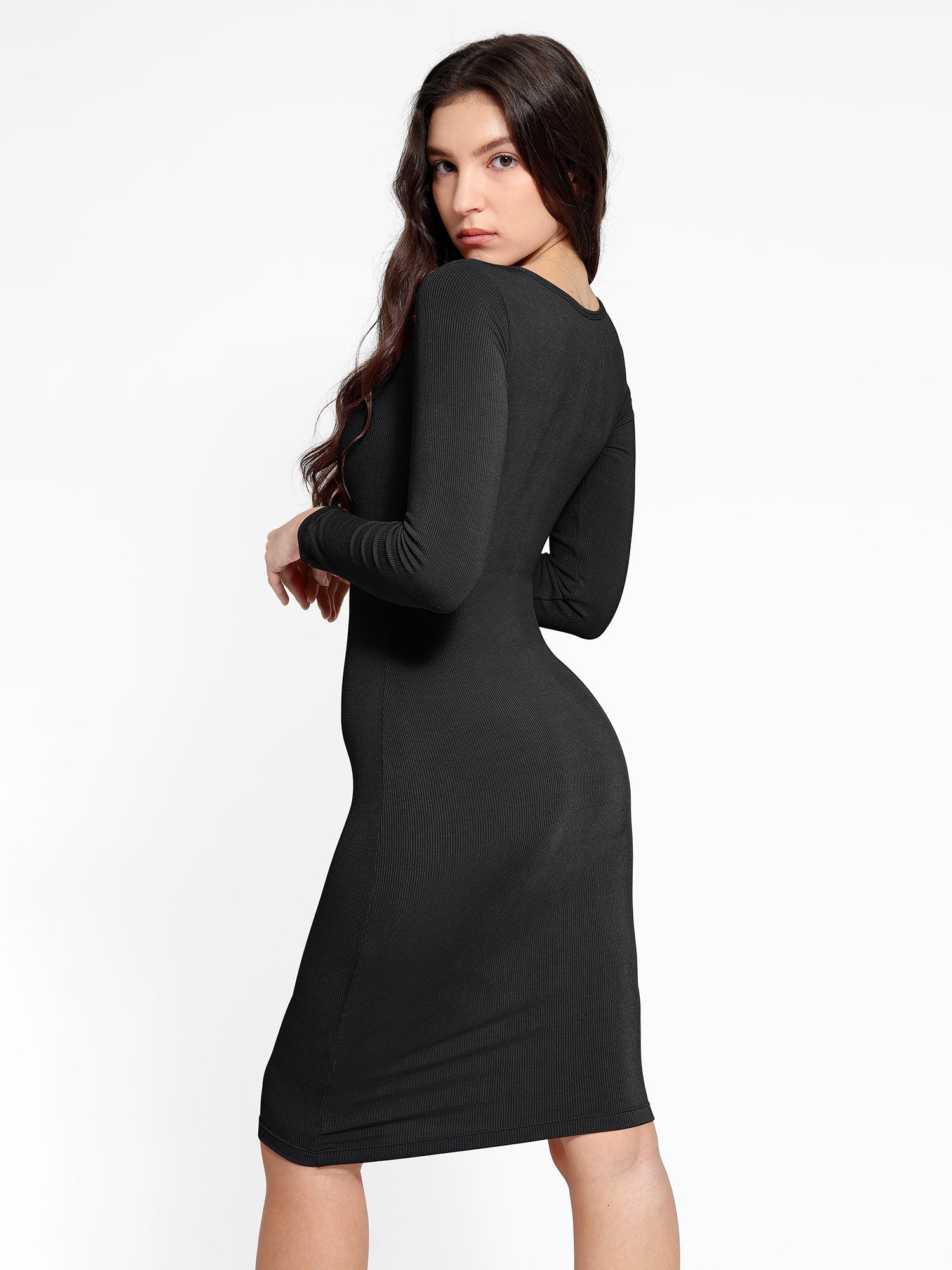 Retro Square Neck Waist Control Dress With Removable Bra Pads