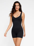V-Neck Body Contouring Romper with Built-In Wireless Bra