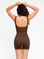 V-Neck Body Contouring Romper with Built-In Wireless Bra