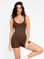 V-Neck Body Contouring Romper with Built-In Wireless Bra