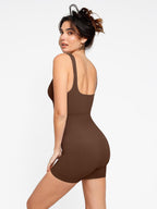 V-Neck Body Contouring Romper with Built-In Wireless Bra