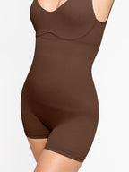 V-Neck Body Contouring Romper with Built-In Wireless Bra