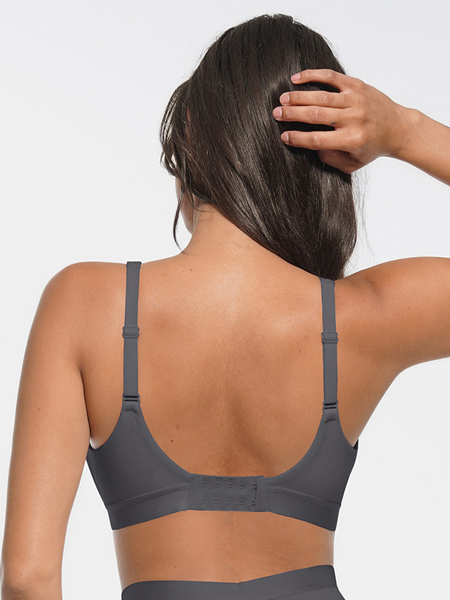Deep V-Neck Ribbed Bralette with Removable Pads