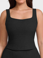 Breathable Ribbed Wide Strap Scoop Neck Tank Top