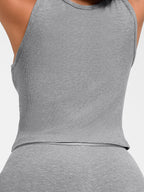 Breathable Ribbed Wide Strap Scoop Neck Tank Top