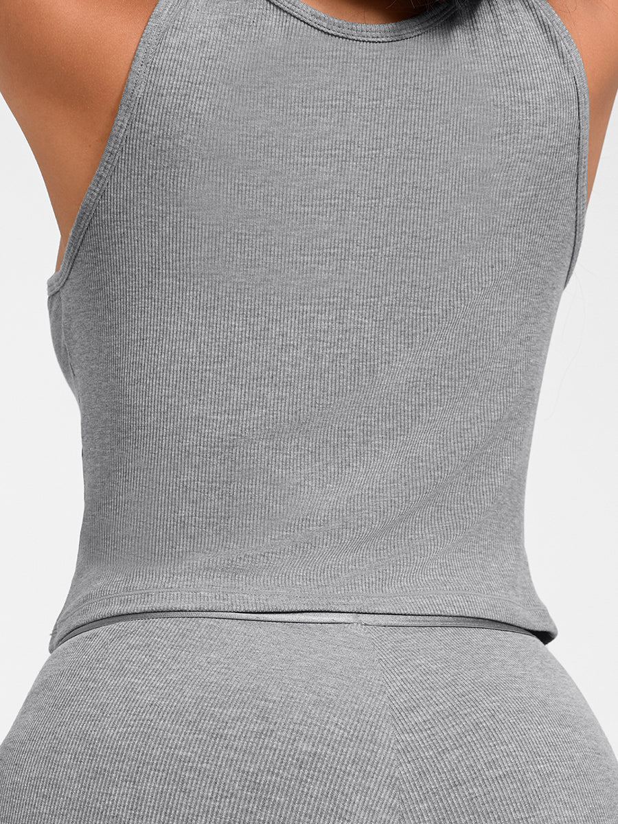 Breathable Ribbed Wide Strap Scoop Neck Tank Top - Auxieswear
