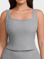 Breathable Ribbed Wide Strap Scoop Neck Tank Top