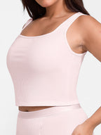 Breathable Ribbed Wide Strap Scoop Neck Tank Top