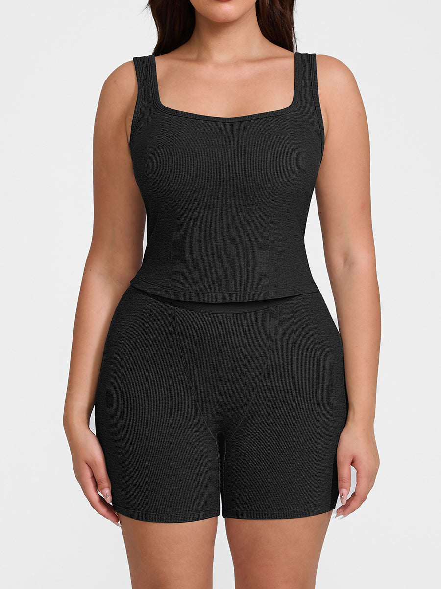Breathable Ribbed Wide Strap Scoop Neck Tank Top