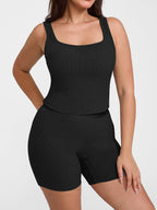 Breathable Ribbed Wide Strap Scoop Neck Tank Top