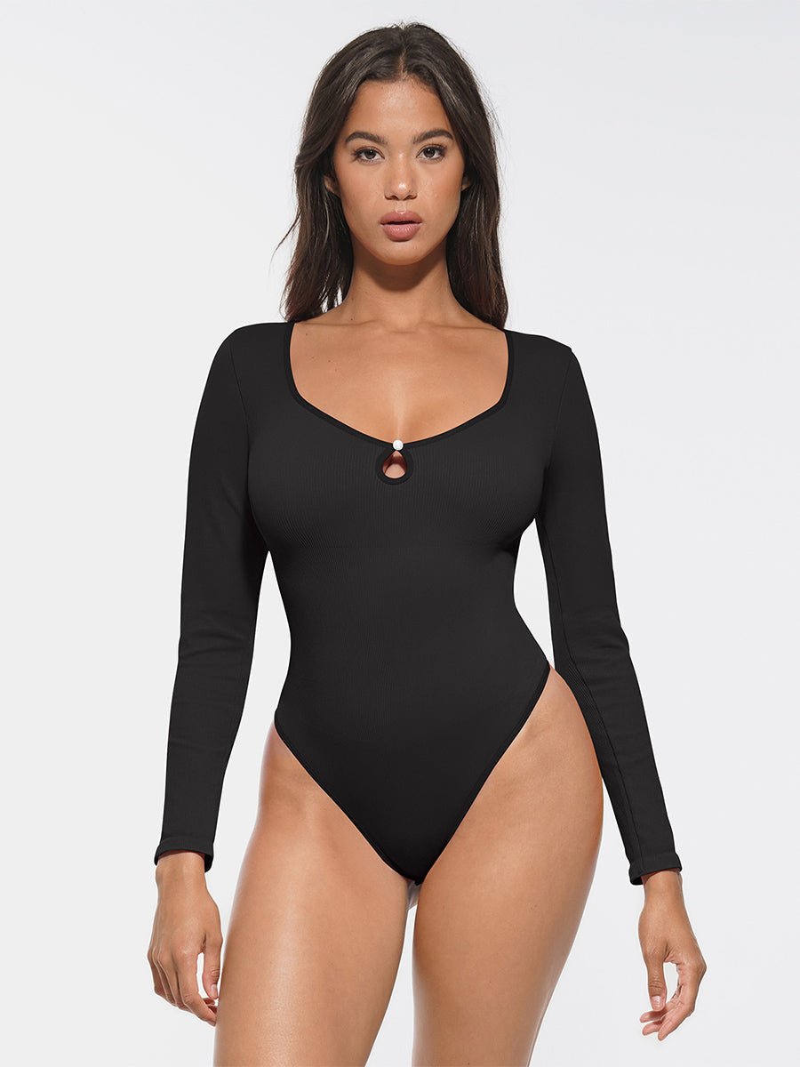 Ribbed Scoop Neck Waist & Tummy Control Bodysuit - Auxieswear