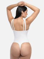 Lace V-neck Waist & Abdomen Shaping Thong Bodysuit