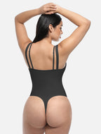 Lace V-neck Waist & Abdomen Shaping Thong Bodysuit