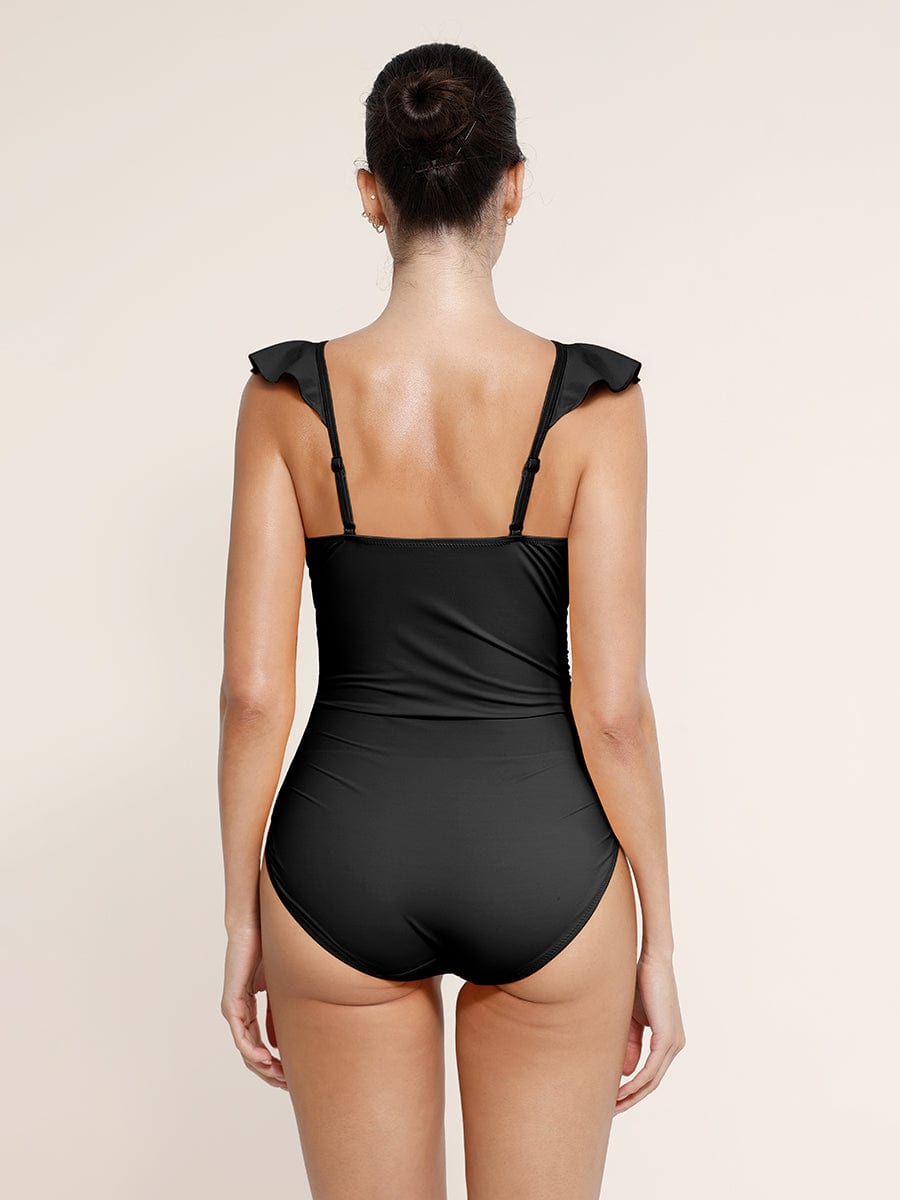 Tummy Control Ruffled V-Neck One Piece Swimsuit