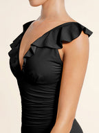 Tummy Control Ruffled V-Neck One Piece Swimsuit