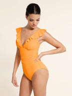 Tummy Control Ruffled V-Neck One Piece Swimsuit