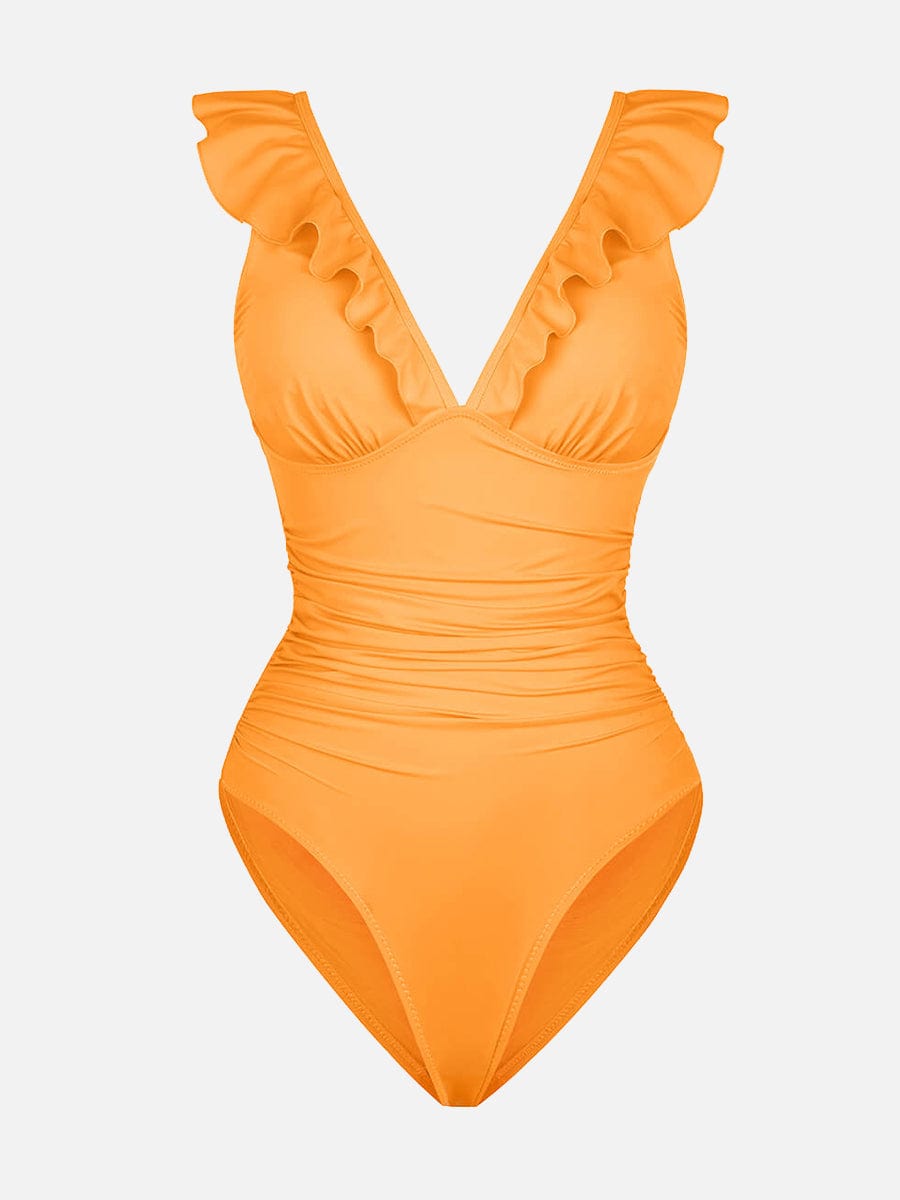 Tummy Control Ruffled V-Neck One Piece Swimsuit