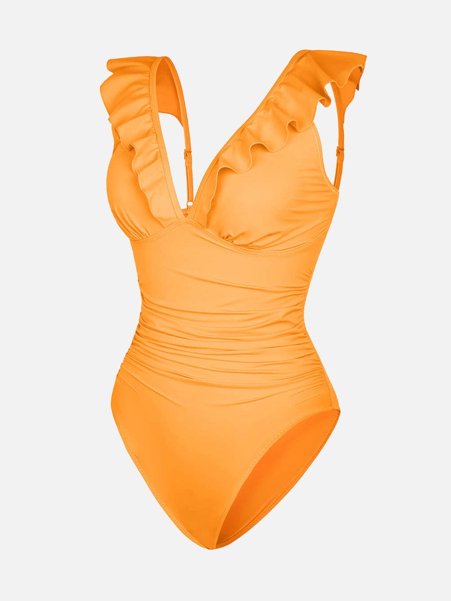 Tummy Control Ruffled V-Neck One Piece Swimsuit