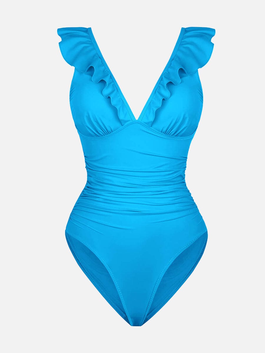Tummy Control Ruffled V-Neck One Piece Swimsuit - Auxieswear