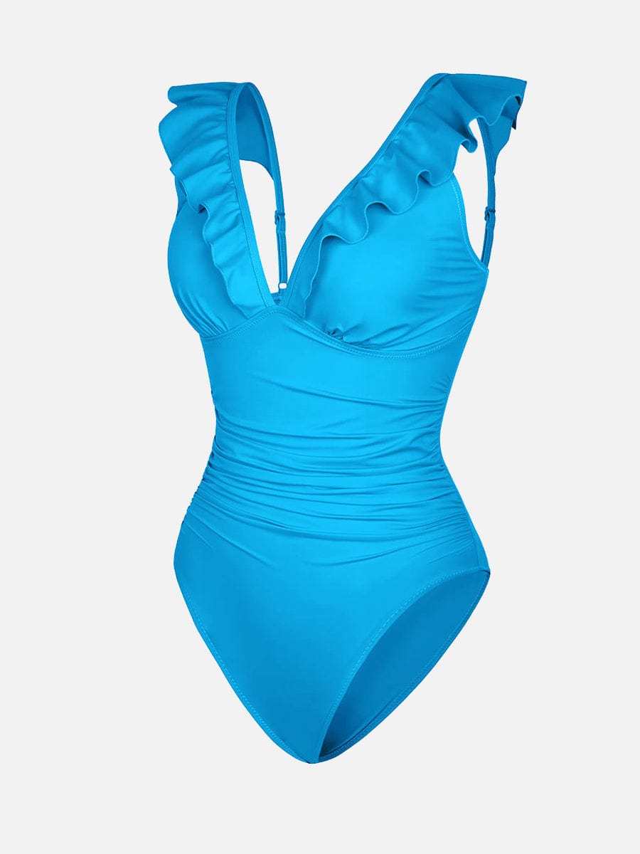 Tummy Control Ruffled V-Neck One Piece Swimsuit