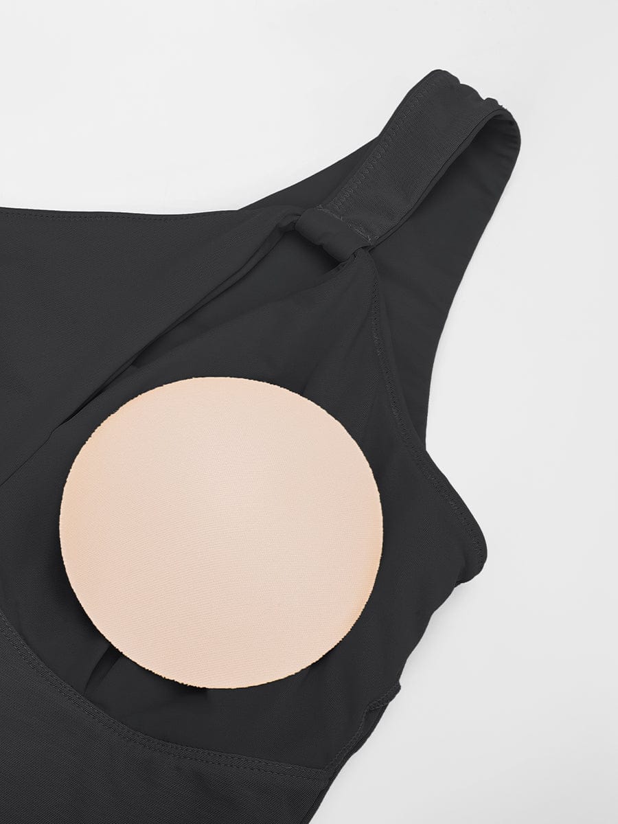 One Shoulder Chest Support One Piece Swimsuit - Auxieswear