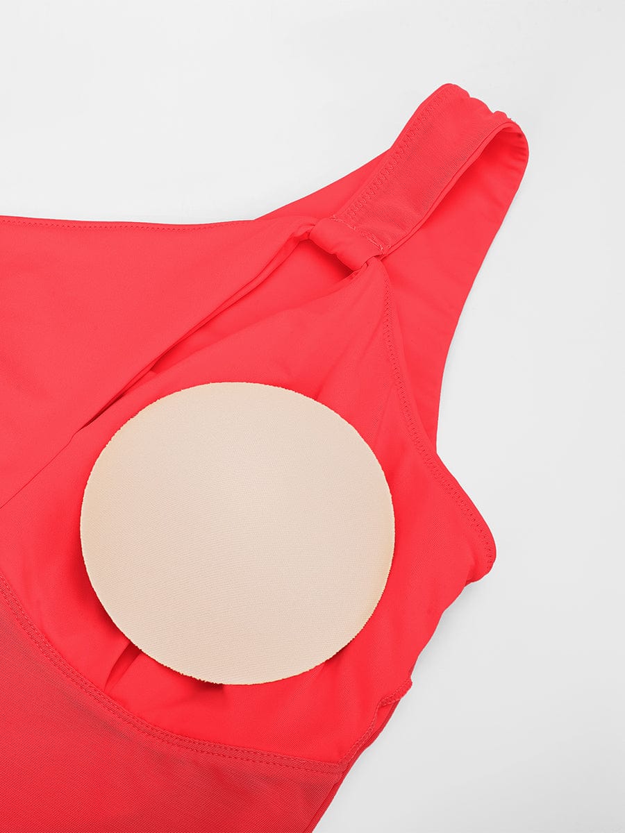 One Shoulder Chest Support One Piece Swimsuit - Auxieswear