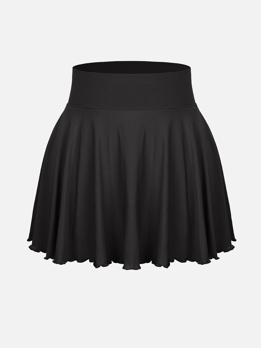 Mid-Waist Flared Skirt with Built-In Shorts & Pockets - Auxieswear
