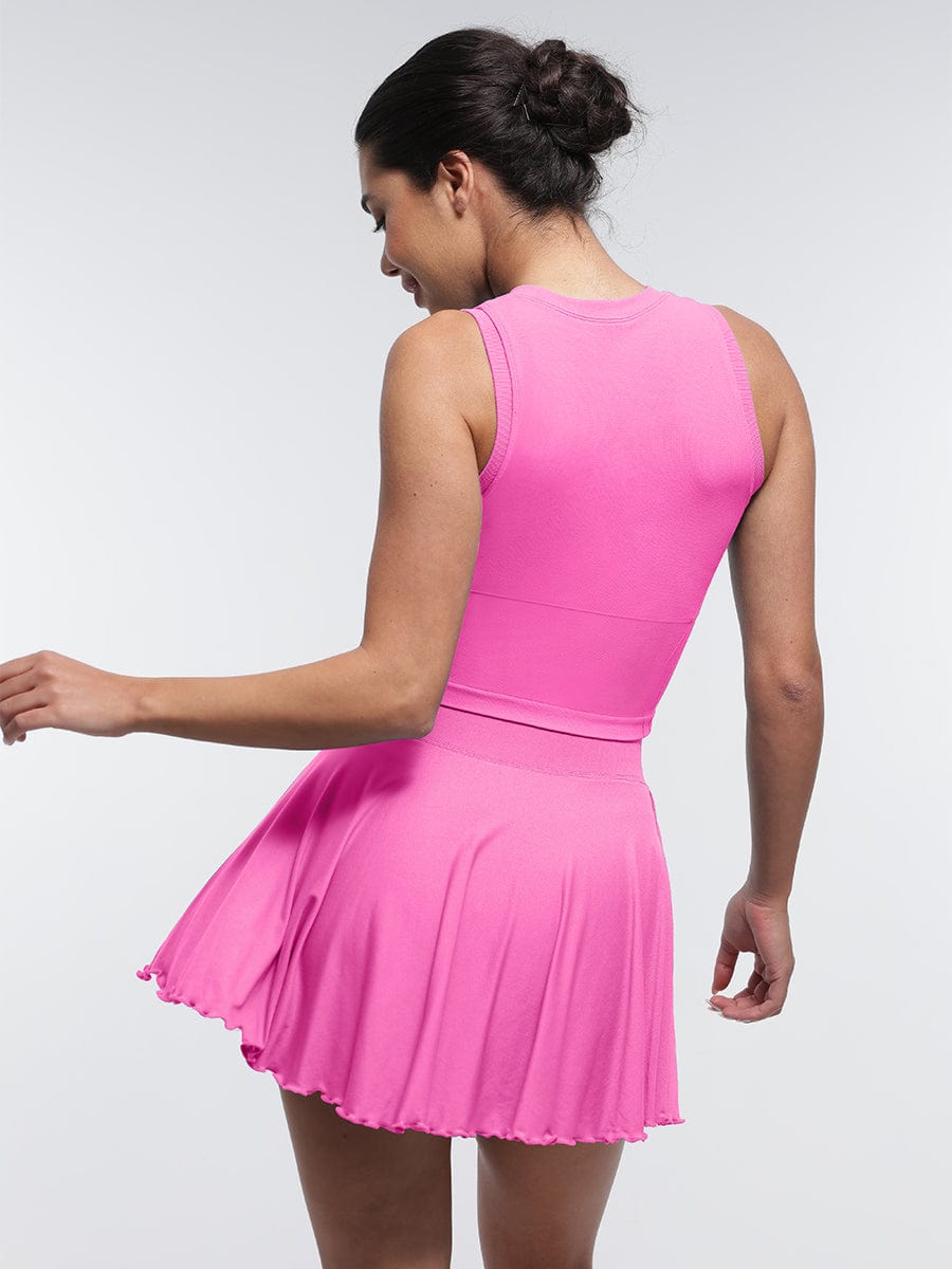 Mid-Waist Flared Skirt with Built-In Shorts & Pockets - Auxieswear