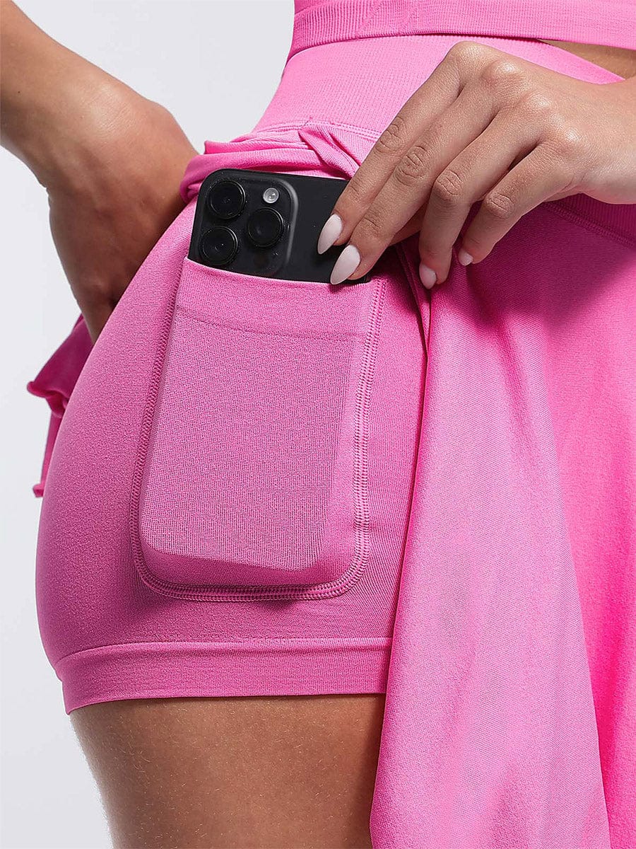 Mid-Waist Flared Skirt with Built-In Shorts & Pockets - Auxieswear