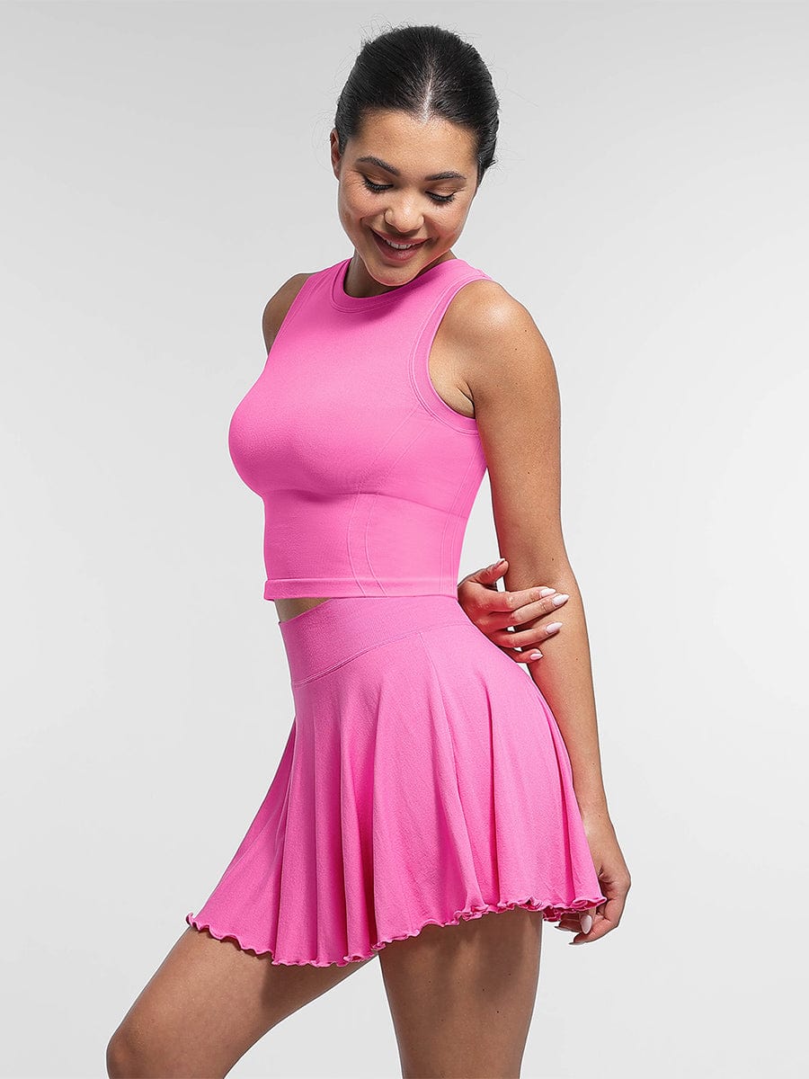 Mid-Waist Flared Skirt with Built-In Shorts & Pockets