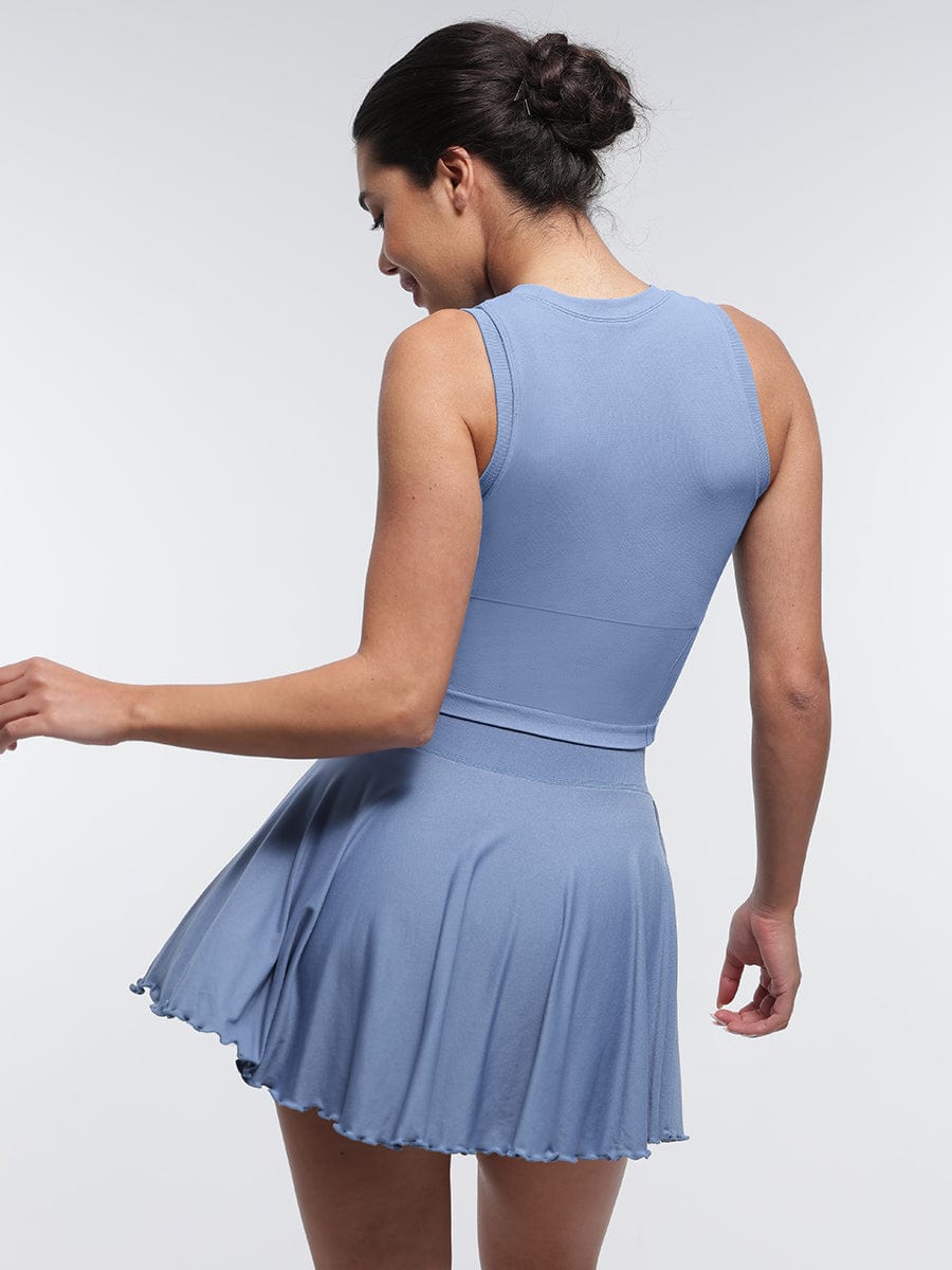 Mid-Waist Flared Skirt with Built-In Shorts & Pockets - Auxieswear