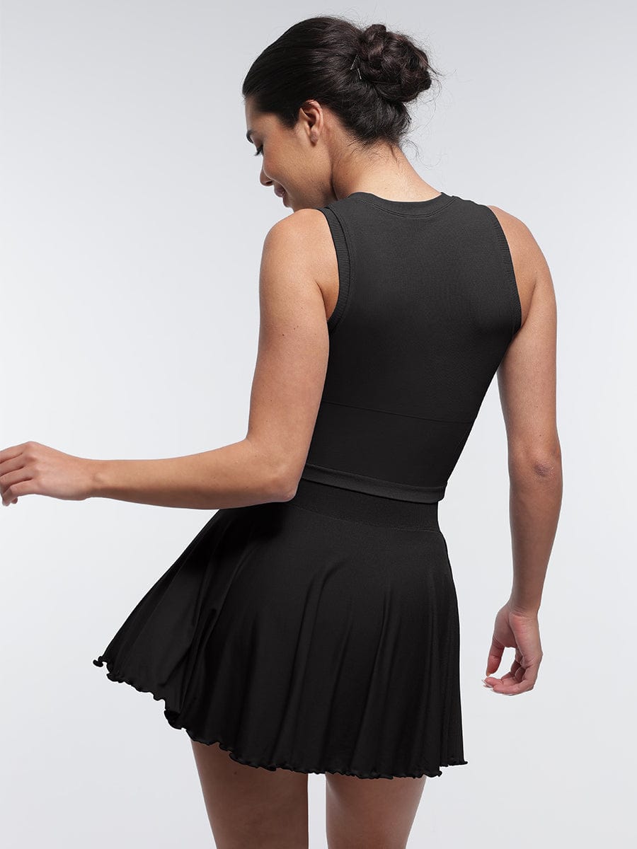 Mid-Waist Flared Skirt with Built-In Shorts & Pockets - Auxieswear