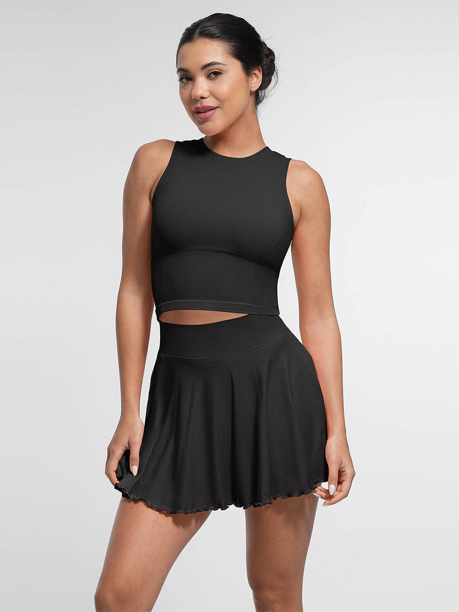 Mid-Waist Flared Skirt with Built-In Shorts & Pockets - Auxieswear