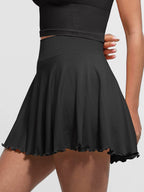 Mid-Waist Flared Skirt with Built-In Shorts & Pockets