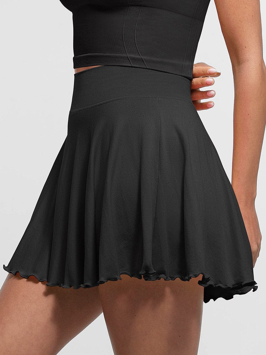 Mid-Waist Flared Skirt with Built-In Shorts & Pockets - Auxieswear