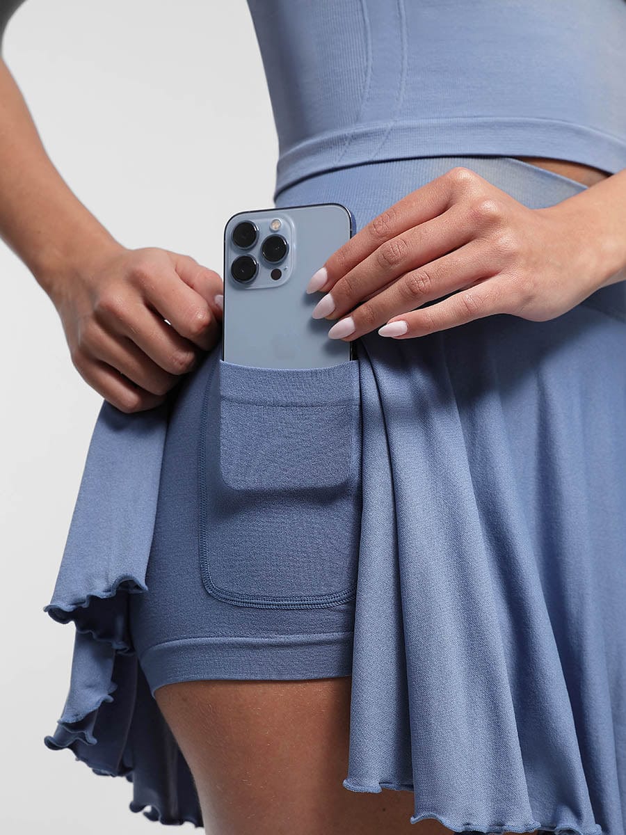 Mid-Waist Flared Skirt with Built-In Shorts & Pockets