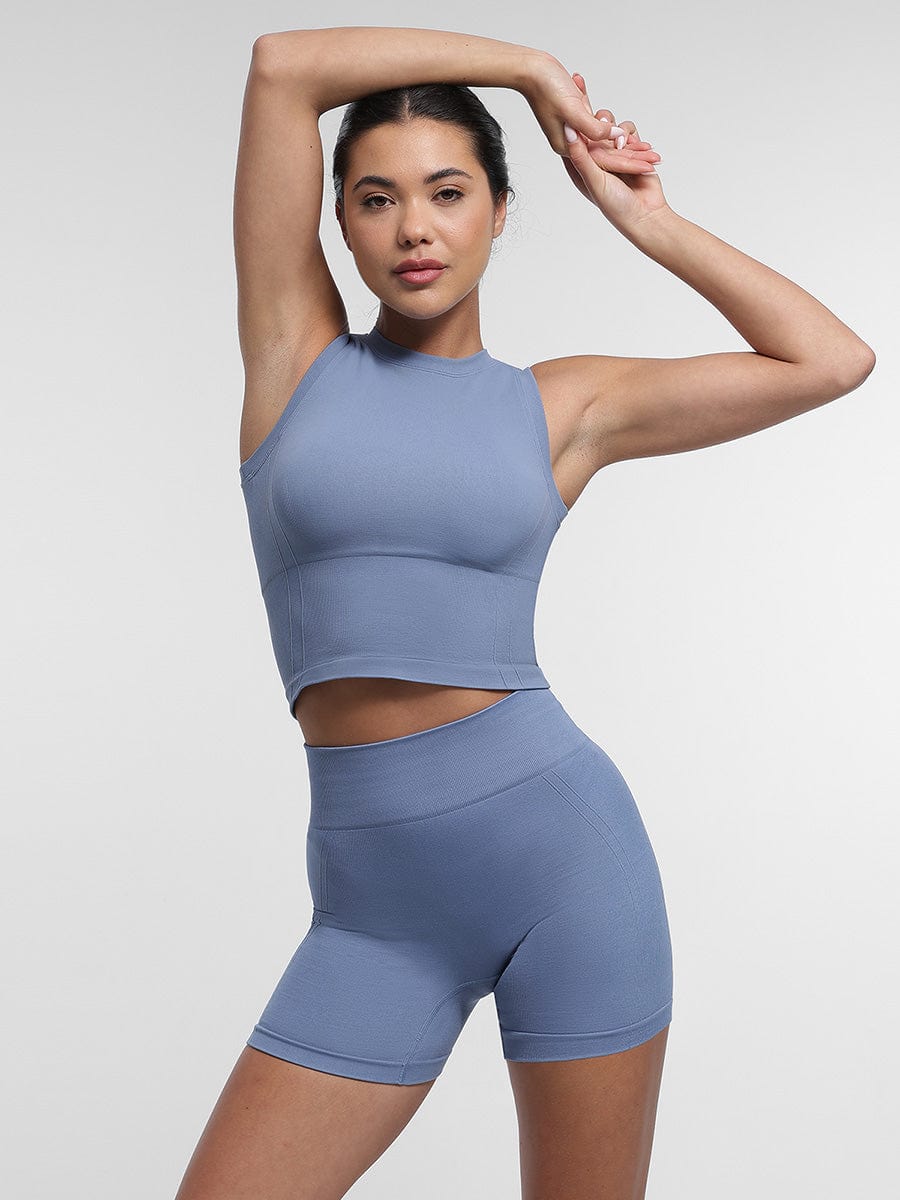 High-Waisted Yoga Shorts with Double-Layer Waistband - Auxieswear