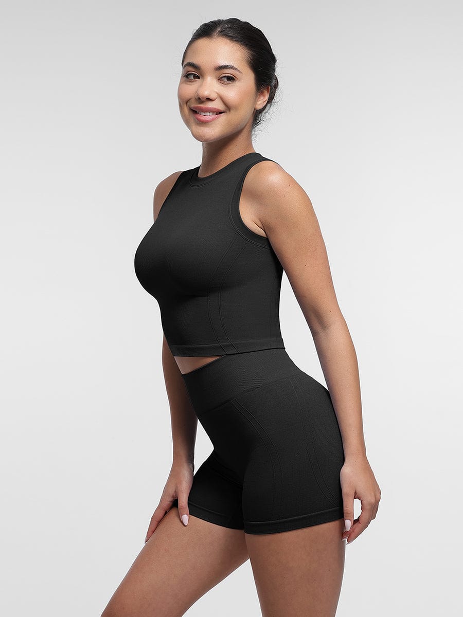High-Waisted Yoga Shorts with Double-Layer Waistband