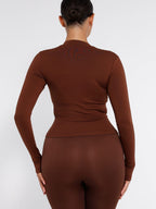 Waist Control Gym Top With Front Zipper