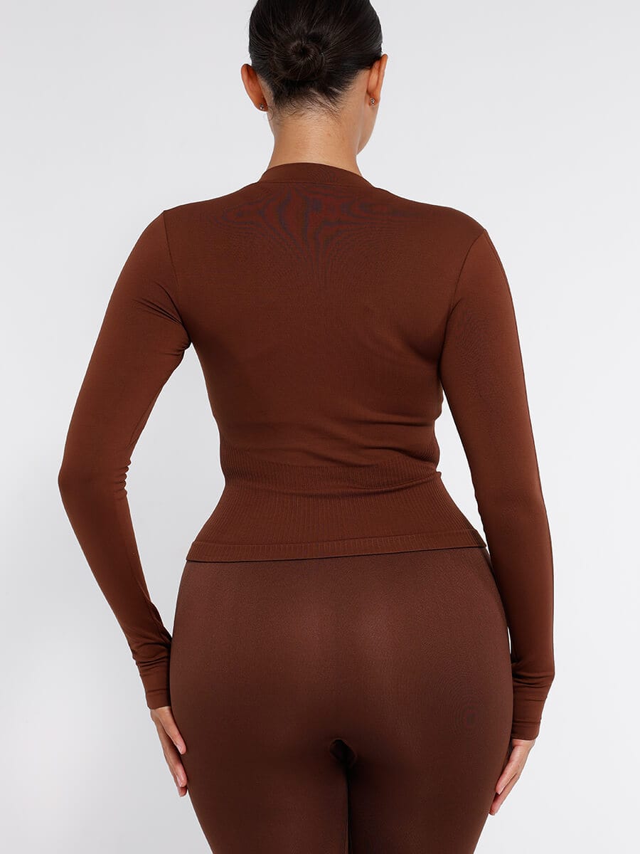 Waist Control Gym Top With Front Zipper - Auxieswear